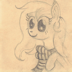 Size: 640x640 | Tagged: safe, artist:hotkinkajou, oc, oc only, oc:mirta whoowlms, pegasus, pony, clothes, cute, monochrome, pencil drawing, scarf, simple background, solo, traditional art