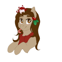 Size: 2000x2000 | Tagged: safe, artist:melpone, oc, oc only, oc:maya, pony, bust, candy, candy cane, clothes, food, high res, mouth hold, portrait, scarf, simple background, solo, transparent background