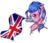 Size: 539x467 | Tagged: safe, artist:chazmazda, oc, oc only, classical hippogriff, hippogriff, bust, commission, flag, mouth hold, portrait, shade, solo, union jack, your character here