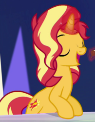 Size: 495x634 | Tagged: safe, screencap, sunset shimmer, pony, unicorn, equestria girls, equestria girls series, g4, spring breakdown, spoiler:eqg series (season 2), cropped, cute, eyes closed, female, glowing horn, horn, magic, mare, open mouth, shimmerbetes, solo, telekinesis