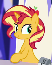 Size: 316x391 | Tagged: safe, screencap, sunset shimmer, pony, unicorn, equestria girls, equestria girls series, g4, spring breakdown, spoiler:eqg series (season 2), cropped, cute, female, friendship throne, mare, sitting, smiling, solo