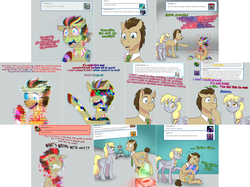 Size: 3006x2254 | Tagged: safe, artist:jitterbugjive, derpy hooves, doctor whooves, time turner, oc, oc:neosurgeon, earth pony, pegasus, pony, robot, lovestruck derpy, g4, crying, cube, doctor who, error, glitch, high res, necktie, realization, regret, sonic screwdriver, the doctor