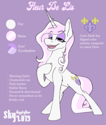 Size: 2400x2850 | Tagged: safe, artist:skydiggitydive, fleur-de-lis, pony, unicorn, g4, female, high res, reference sheet, solo