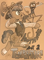 Size: 1184x1600 | Tagged: safe, artist:andy price, party favor, monkey, pony, unicorn, g4, class of 3000, commission, monochrome, sepia