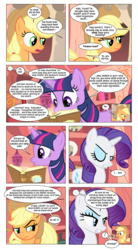 Size: 868x1575 | Tagged: safe, artist:dziadek1990, edit, edited screencap, screencap, applejack, rarity, twilight sparkle, vampire, comic:sunny day, g4, look before you sleep, comic, conversation, dialogue, dungeons and dragons, food, golden oaks library, library, paper, pen and paper rpg, rpg, screencap comic, slice of life, tabletop game, text