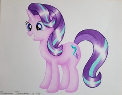 Size: 3771x2926 | Tagged: safe, artist:maximustimaeus, starlight glimmer, pony, unicorn, g4, colored pencil drawing, female, high res, mare, simple background, smiling, solo, traditional art, white background