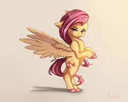 Size: 2929x2344 | Tagged: safe, artist:miokomata, fluttershy, pegasus, pony, g4, angry, chest fluff, female, freckles, high res, mare, signature, simple background, solo