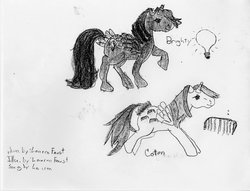 Size: 3308x2526 | Tagged: safe, artist:lauren faust, oc, oc only, g1, black and white, grayscale, high res, monochrome, traditional art