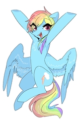 Size: 914x1400 | Tagged: dead source, safe, artist:seamaggie, rainbow dash, pegasus, pony, g4, chest fluff, cute, dashabetes, eye clipping through hair, female, mare, open mouth, simple background, solo, white background