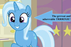 Size: 1386x924 | Tagged: safe, edit, edited screencap, editor:korora, screencap, trixie, pony, g4, student counsel, arrow, captain obvious, cropped, cute, diatrixes, female, school of friendship, solo, text