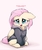 Size: 908x1071 | Tagged: safe, alternate version, artist:buttersprinkle, fluttershy, pegasus, pony, g4, alternate hairstyle, blushing, buttersprinkle is trying to murder us, clothes, cute, daaaaaaaaaaaw, female, floppy ears, fluttersquee, hnnng, hoodie, mare, open mouth, short hair, shyabetes, sitting, solo, squeak, squee, text, weapons-grade cute