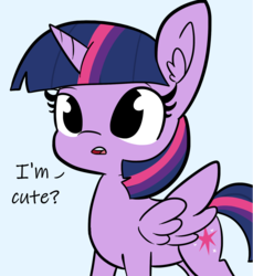 Size: 1473x1609 | Tagged: safe, artist:tjpones edits, edit, twilight sparkle, alicorn, pony, g4, blue background, cute, dialogue, ear fluff, female, light blue background, oblivious, open mouth, question, question mark, simple background, solo, talking, twiabetes, twilight sparkle (alicorn)