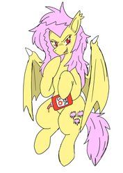 Size: 1451x2048 | Tagged: safe, artist:omegapony16, fluttershy, bat pony, pony, g4, bat ponified, blood, blood pack, blushing, drinking blood, female, flutterbat, mare, race swap, simple background, solo, white background
