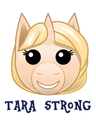 Size: 300x388 | Tagged: safe, artist:samoht-lion, pony, unicorn, bust, emoji, female, grin, mare, ponified, simple background, smiling, solo, tara strong, text, white background