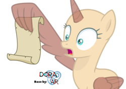 Size: 3178x2250 | Tagged: safe, artist:doraair, oc, oc only, alicorn, pony, alicorn oc, base, eyelashes, female, high res, horn, mare, open mouth, scroll, simple background, solo, transparent background, wide eyes, wing hands, wing hold, wings