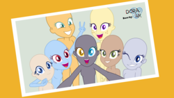 Size: 4000x2250 | Tagged: safe, alternate version, artist:doraair, equestria girls, g4, base, group photo, heterochromia, one eye closed, open mouth, peace sign, selfie, smiling, wink