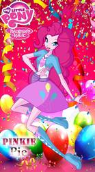 Size: 666x1200 | Tagged: safe, artist:redillita, pinkie pie, human, equestria girls, g4, balloon, barely eqg related, bracelet, breasts, busty pinkie pie, clothes, crossover, female, jewelry, lipstick, my little pony logo, ponk, rainbow s.r.l, shoes, solo, streamers, winx club, winxified