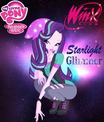 Size: 827x966 | Tagged: safe, artist:redillita, starlight glimmer, equestria girls, g4, barely eqg related, boots, clothes, crossover, female, hat, lipstick, my little pony logo, rainbow s.r.l, shoes, solo, winx club, winxified