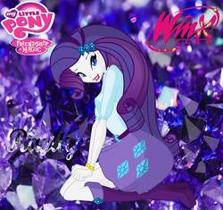 Size: 921x867 | Tagged: safe, artist:redillita, rarity, equestria girls, g4, barely eqg related, bracelet, clothes, crossover, diamond, female, gemstones, jewelry, lipstick, my little pony logo, rainbow s.r.l, shoes, solo, style emulation, winx club, winxified