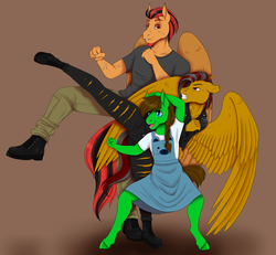 Size: 4308x3979 | Tagged: safe, artist:caff, oc, horse, anthro, daughter, family, father, female, karate, male, martial arts