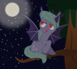 Size: 5000x4500 | Tagged: safe, artist:northernthestar, flitter, bat pony, pony, g4, absurd resolution, bat ponified, female, flitterbat, glowing eyes, moon, night, race swap, red eyes, solo, tree, tree branch