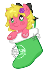 Size: 350x500 | Tagged: safe, artist:helithusvy, oc, oc only, oc:sunflower toots apple, earth pony, pony, animated, blinking, bow, christmas, christmas stocking, commission, earth pony oc, female, gif, green eyes, heart eyes, holiday, mare, simple background, solo, white background, wingding eyes, ych result
