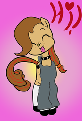 Size: 564x827 | Tagged: safe, artist:kinkycoconuts, oc, oc only, oc:kinkycoconuts, pony, :p, ^^, choker, clothes, eyes closed, hi, hoodie, nose piercing, nose ring, piercing, silly, solo, tongue out