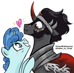 Size: 2370x2331 | Tagged: safe, artist:virtualkidavenue, king sombra, party favor, pony, unicorn, g4, blushing, crack shipping, duo, gay, heart, high res, looking at each other, male, party sombra, shipping, stallion