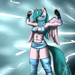 Size: 1280x1280 | Tagged: safe, artist:shadowchisel, oc, oc only, oc:soprano spell, alicorn, anthro, abs, alicorn oc, armpits, breasts, cleavage, female, horn, mare, muscular female, solo, sports, veil, wrestling