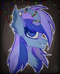 Size: 880x1080 | Tagged: safe, artist:devil sugar, derpibooru exclusive, minuette, goat, g4, abstract background, female, garland, goatified, race swap, signature, solo, species swap