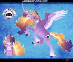 Size: 1306x1114 | Tagged: safe, artist:bijutsuyoukai, oc, oc only, oc:midnight orchard, alicorn, pony, magical lesbian spawn, male, offspring, parent:applejack, parent:twilight sparkle, parents:twijack, reference sheet, solo, stallion