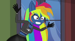 Size: 4321x2409 | Tagged: safe, artist:galacticflashd, derpibooru exclusive, screencap, rainbow dash, equestria girls, g4, secrets and pies, adorapiehater, breasts, busty rainbow dash, clothes, cute, evil pie hater dash, female, gloves, gritted teeth, long gloves, makeup, short shirt, show accurate, skirt, solo