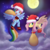 Size: 1000x1000 | Tagged: safe, artist:empyu, fluttershy, rainbow dash, pegasus, pony, g4, christmas, cloud, cloudy, cute, dashabetes, duo, female, flying, full moon, hat, holiday, mare, moon, ribbon, sack, santa hat, santa sack, shyabetes, stars