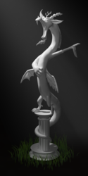 Size: 1018x2039 | Tagged: safe, artist:ig-64, discord, draconequus, g4, 3d, grass, horn, male, paws, petrification, solo, statue, statue discord, tail, talons, turned to stone, wings