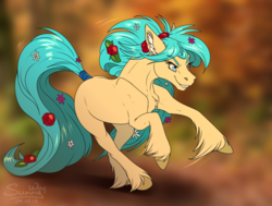 Size: 1325x1000 | Tagged: safe, artist:sunny way, oc, oc only, earth pony, pony, cute, female, flower, fluffy, fur, mare, running, smiling, solo