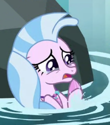 Size: 349x397 | Tagged: safe, screencap, silverstream, seapony (g4), g4, what lies beneath, adorable distress, cropped, crying, cute, diastreamies, female, fins, jewelry, necklace, open mouth, rock, scared, seapony silverstream, solo, splash, splashing, tears of fear, teary eyes, upset, water, worried