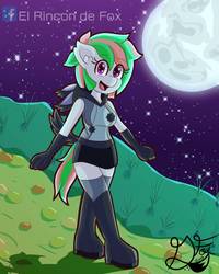 Size: 800x1000 | Tagged: safe, artist:thedamneddarklyfox, oc, oc only, oc:happy hearth, earth pony, anthro, boots, breasts, clothes, cute, female, full moon, gloves, high heel boots, hoodie, looking at you, miniskirt, moon, night, ocbetes, shoes, skirt, smiling at you, solo, stars, stockings, thigh boots, thigh highs