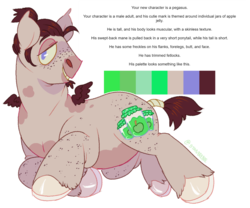 Size: 1200x1000 | Tagged: source needed, safe, artist:bullybones, oc, oc only, oc:gentle preserves, clydesdale, pegasus, pony, adoptable, male, randomizer, simple background, solo, transparent background