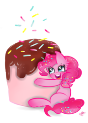 Size: 1000x1400 | Tagged: safe, artist:tractaresolidum, pinkie pie, earth pony, pony, g4, blushing, cheek fluff, chocolate, cute, diapinkes, ear fluff, female, food, leg fluff, mare, marshmallow, open mouth, simple background, sitting, solo, sprinkles, transparent background