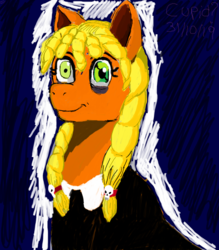 Size: 984x1125 | Tagged: safe, artist:cupid?, applejack, pony, g4, 1000 hours in ms paint, clothes, cosplay, costume, female, goth, halloween, halloween costume, lenore, lenore the cute little dead girl, mare