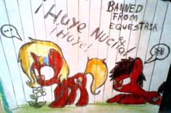 Size: 1088x720 | Tagged: safe, oc, oc only, oc:big brian, oc:nucita, pony, banned from equestria daily, flower, lined paper, traditional art