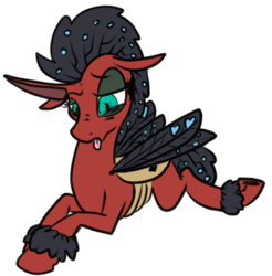 Size: 459x466 | Tagged: safe, artist:thebathwaterhero, oc, oc only, oc:queen opus, changedling, changeling, changeling queen, cyoa:landfall, double colored changeling, female, simple background, solo, tongue out, transparent background