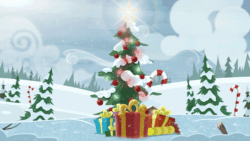 Size: 1280x720 | Tagged: source needed, safe, artist:brutalweather studio, sea swirl, seafoam, pony, unicorn, animated, background pony, box, candy, candy cane, christmas, christmas tree, commission, cute, female, food, gif, hearth's warming, holiday, hooves on cheeks, mare, pony in a box, present, seadorable, show accurate, smiling, smiling at you, snow, solo, squishy cheeks, stars, tree, ych result