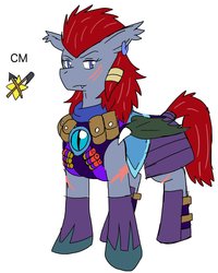 Size: 1642x2048 | Tagged: safe, artist:omegapony16, oc, oc only, oc:oriponi, bat pony, pony, armor, bat pony oc, clothes, ear piercing, earring, female, jewelry, mare, piercing, reference sheet, scar, simple background, solo, tail wrap, white background