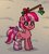 Size: 251x277 | Tagged: safe, oc, oc only, oc:cherry days, pony, unicorn, pony town, bow, clothes, eyeshadow, female, fishing rod, horn, makeup, mare, mistletoe, pixel art, smiling, snow, socks, solo, striped socks, tail bow, unicorn oc