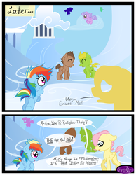 Size: 3500x4500 | Tagged: dead source, safe, artist:becauseimpink, fluttershy, rainbow dash, oc, pegasus, pony, comic:transition, g4, butterscotch, cloud, comic, dialogue, female, filly, filly fluttershy, filly rainbow dash, on a cloud, rule 63, transgender, younger