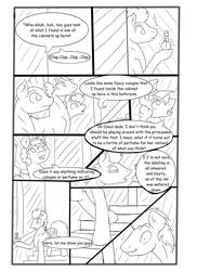 Size: 762x1049 | Tagged: safe, artist:jamestoneda, cloudchaser, evening star, party favor, thunderlane, earth pony, pegasus, pony, unicorn, comic:securing a sentinel, g4, boxes, carousel boutique, comic, commissioner:bigonionbean, cover, curious, dialogue, drunk, falling, fusion, hat, magic, male, nightime, oh crap, oh shi-!, ponyville, potion, sketch, sketch dump, staircase, stallion, tripping, writer:bigonionbean