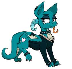 Size: 3579x3458 | Tagged: safe, artist:paskanaakka, derpibooru exclusive, oc, oc only, oc:puppy love, dracony, dragon, hybrid, pony, 2020 community collab, derpibooru community collaboration, choker, clothes, ear piercing, emo, eyeshadow, fangs, forked tongue, high res, horns, jacket, long tongue, makeup, male, piercing, simple background, smiling, solo, spiked choker, spiked wristband, tongue out, transparent background, wings, wristband