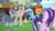 Size: 1920x1080 | Tagged: safe, screencap, maud pie, mudbriar, silverstream, starlight glimmer, sunburst, trixie, classical hippogriff, earth pony, hippogriff, pony, unicorn, g4, student counsel, amused, balloon, butt, claws, clothes, cute, cutie mark, dating, eyeshadow, female, glasses, lidded eyes, looking at each other, makeup, male, mare, maudabetes, plot, raised eyebrow, raised hoof, robe, smiling, stallion, talons, teenager, when he smiles, when she smiles