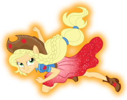 Size: 1200x940 | Tagged: safe, artist:sapphiregamgee, applejack, equestria girls, equestria girls series, forgotten friendship, g4, applejack's hat, belt, boots, clothes, cowboy boots, cowboy hat, female, freckles, hat, looking at you, ponied up, shirt, shoes, simple background, skirt, solo, super ponied up, transparent background